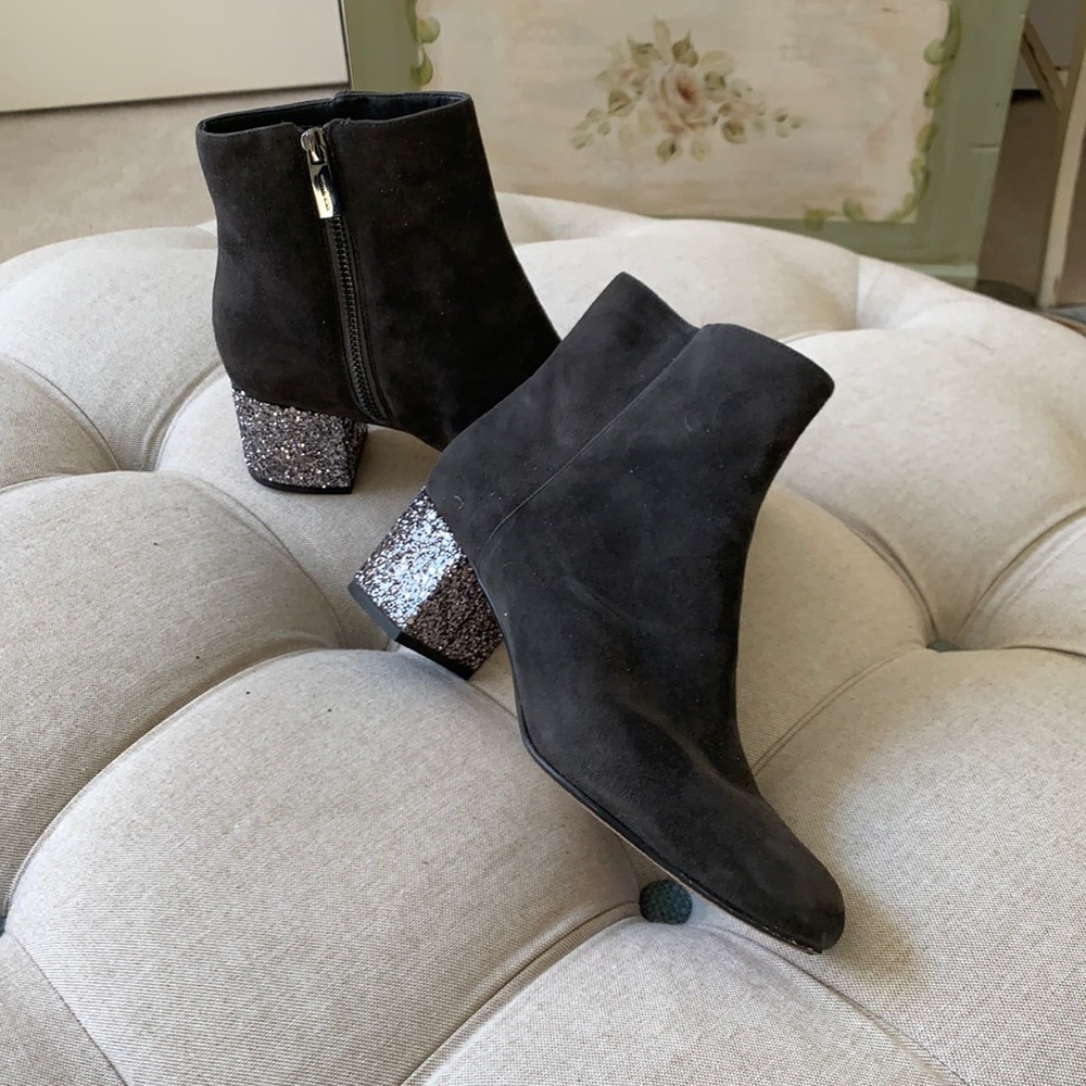 Michael Kors silvery grey suede short boots glitter heel size 7-1/2